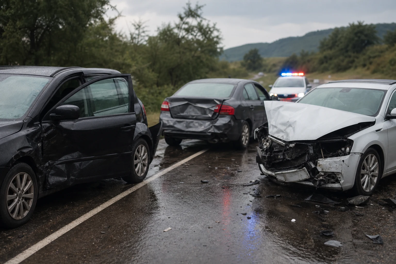 Coliziune pe DN 22B: Brăila–Galați, doi bărbați răniți în impact cu trei mașini