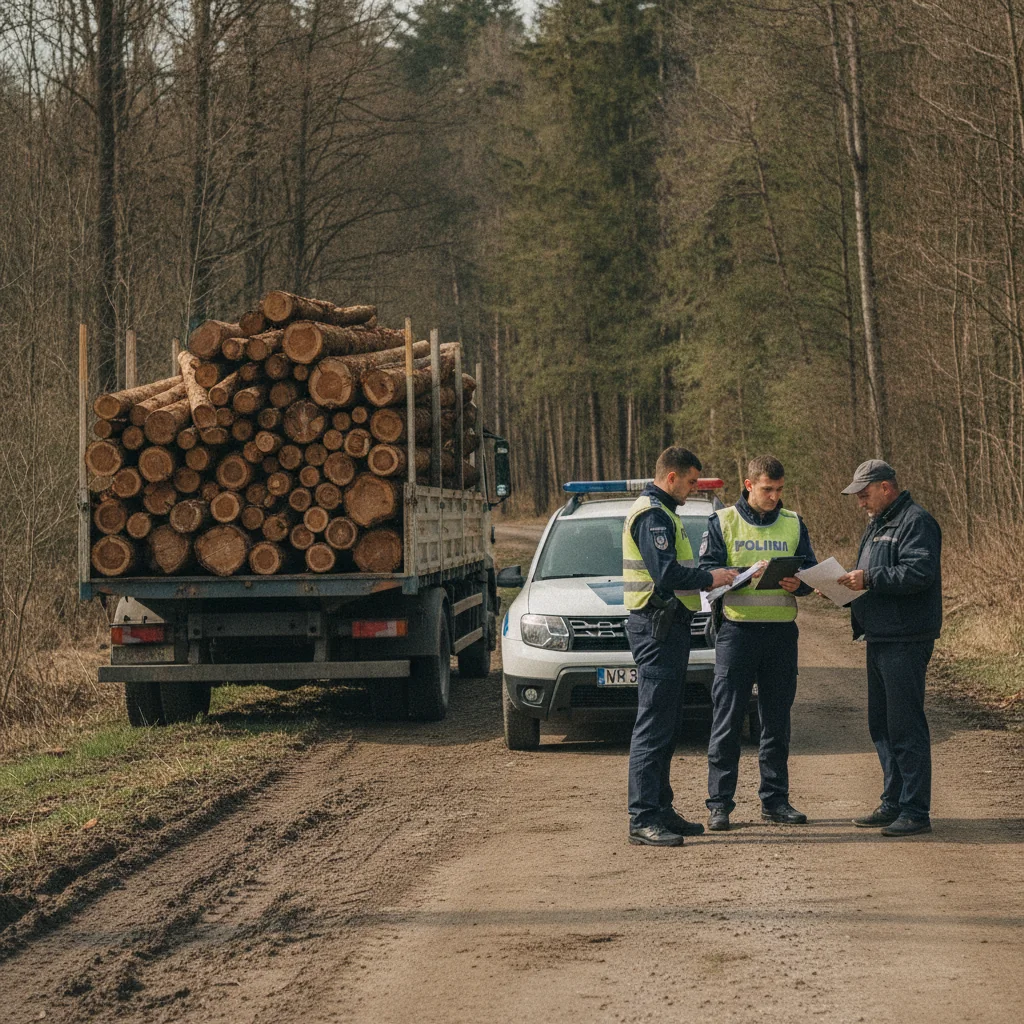 Două transporturi ilegale de lemn, depistate în județul Galați. Șoferii au primit amenzi